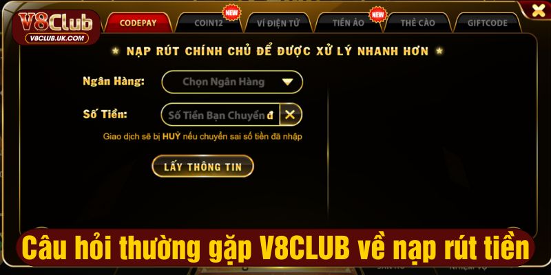 V8CLUB hỗ trợ nạp rút nhanh và an toàn